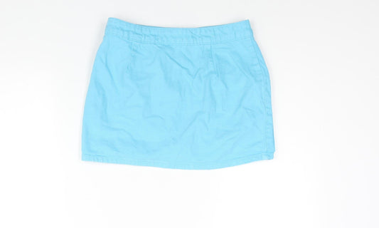 Denim & Co. Womens Blue Cotton Wrap Skirt Size 10 Button - Pocket