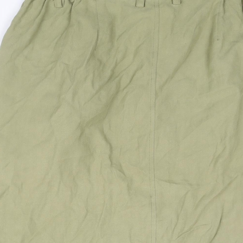 Damart Womens Green Silk A-Line Skirt Size 18 Button