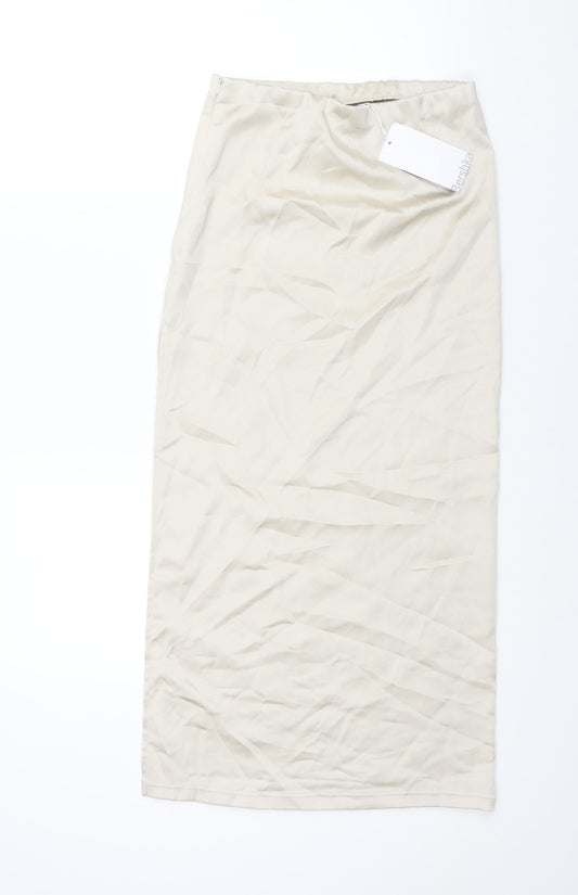Bershka Womens Ivory Polyester Maxi Skirt Size S Zip - Side Slit