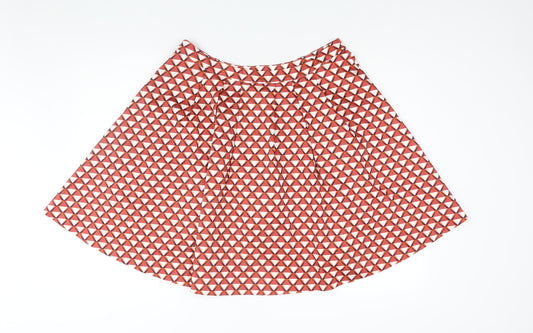Mademoiselle R Womens Red Geometric Cotton Flare Skirt Size 16 Zip