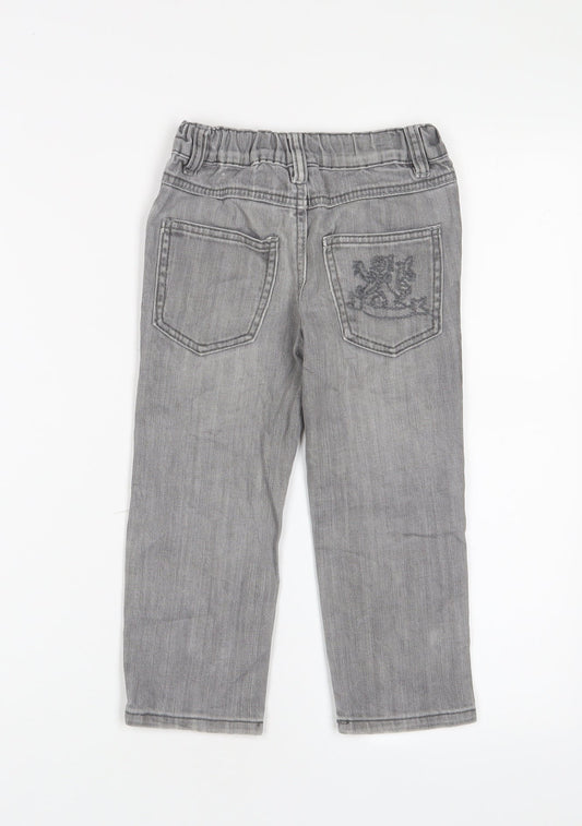 Adams Boys Grey Cotton Straight Jeans Size 3 Years Regular Zip - Embroidered