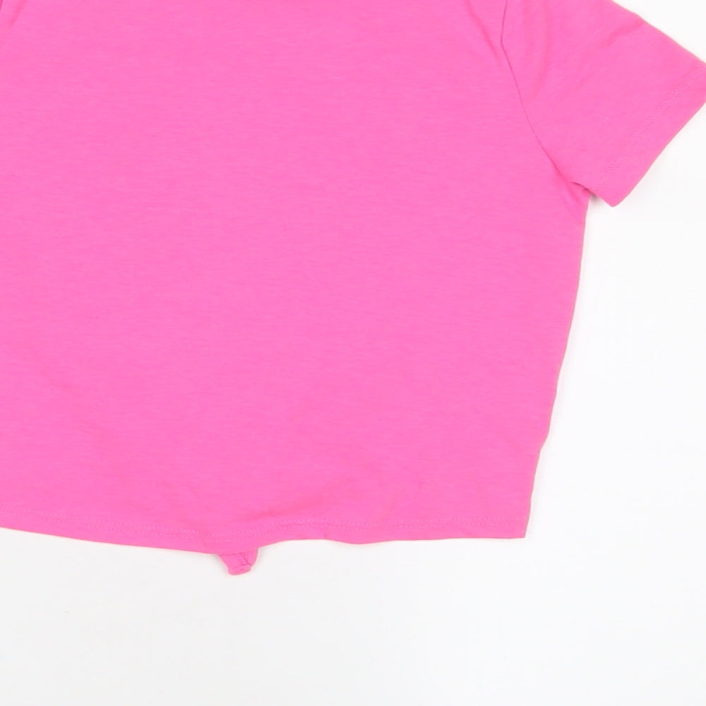 Brand and care label for Troll girls’ pink cotton basic t-shirt, size 6-7, years crew neck pullover - sequin