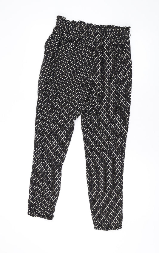 Oasis Girls Black Geometric Viscose Jogger Trousers Size 13 Years L24 in Regular Pullover