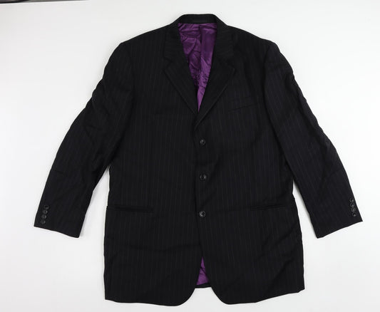 Racing Green Mens Blue Striped Wool Jacket Suit Jacket Size 46 Regular