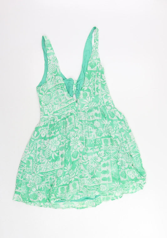 Hollister Womens Green Geometric Viscose Mini Size S V-Neck Zip