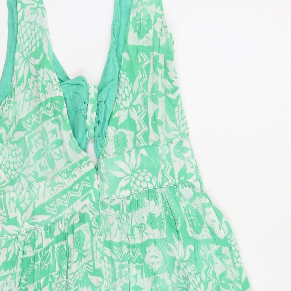 Hollister Womens Green Geometric Viscose Mini Size S V-Neck Zip