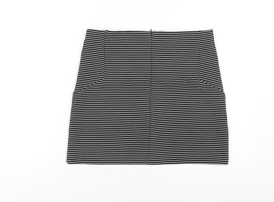 Topshop Womens Black Striped Polyester A-Line Skirt Size 12 Zip