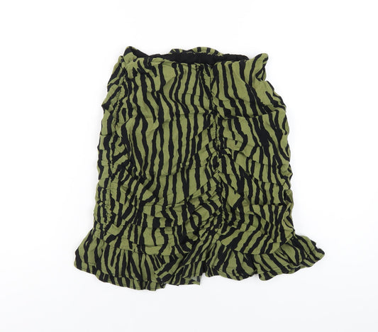 Zara Womens Green Animal Print Polyester A-Line Skirt Size S Zip - Zebra Print