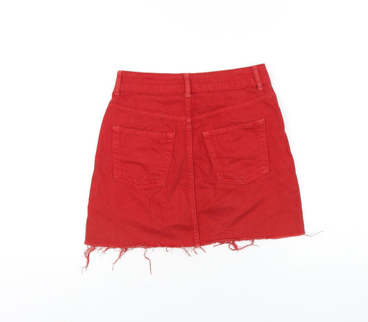 Topshop Womens Red Cotton A-Line Skirt Size 6 Zip