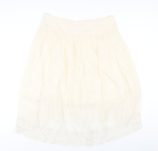 Monsoon Womens Ivory Cotton A-Line Skirt Size 14 Button