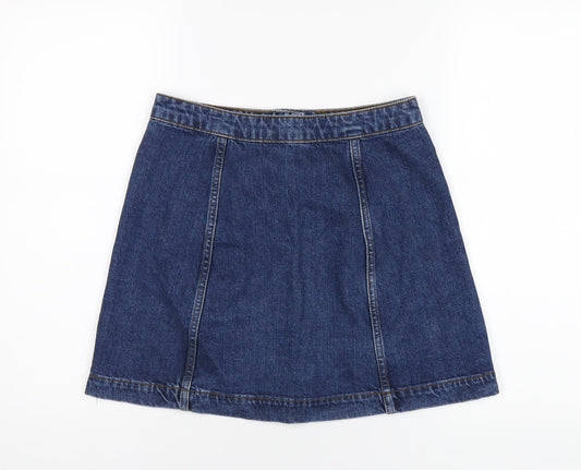 Topshop Womens Blue Cotton A-Line Skirt Size 10 Button