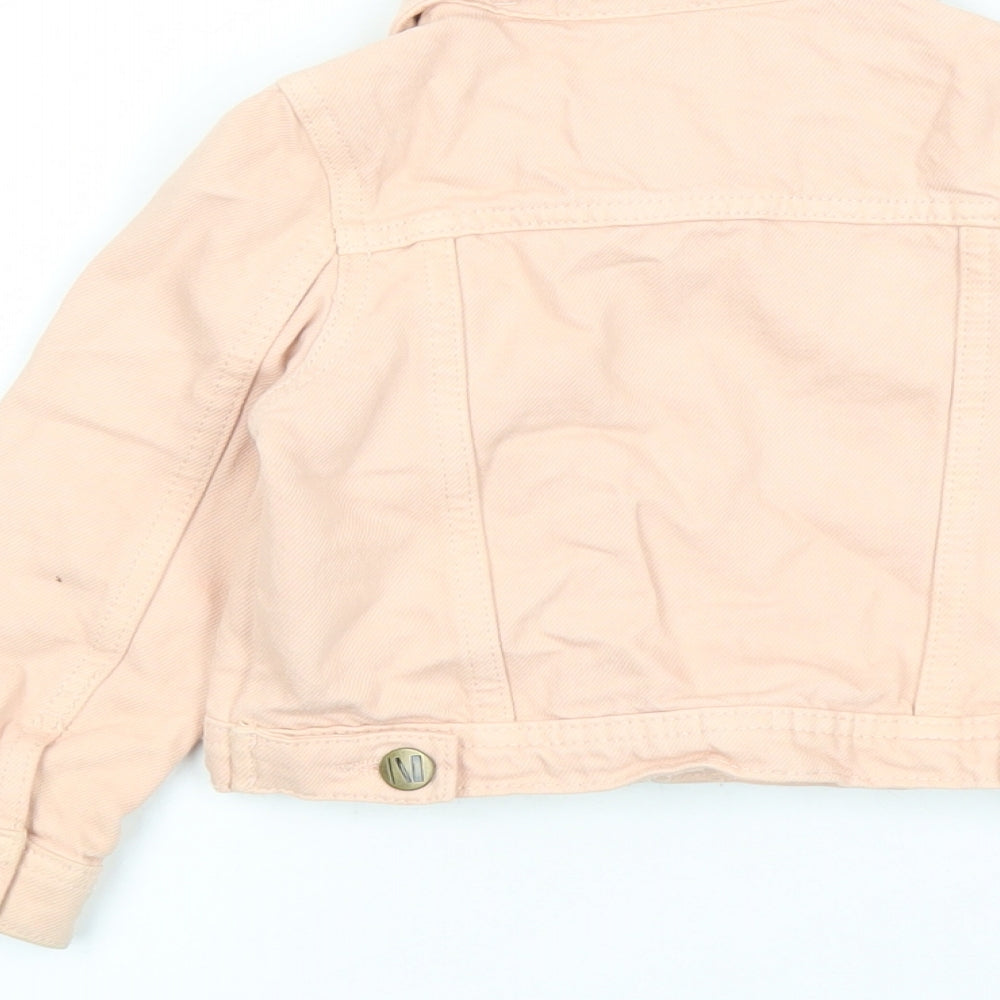 Brand and care label for John Lewis girls’ pink jacket, size 3, years button