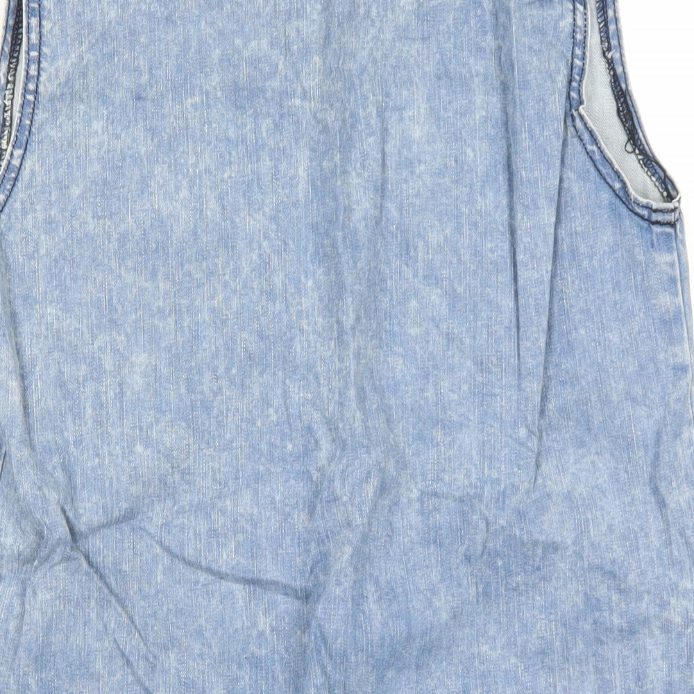 Brand and care label for Silence + Noise women’s blue 100% cotton basic blouse, size XS, collared