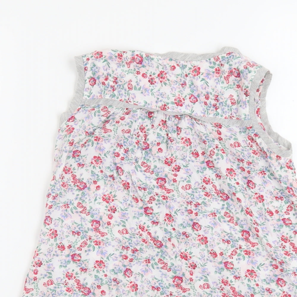Brand and care label for Zra girls’ multicoloured floral polyester basic tank, size 5-6, years round neck button