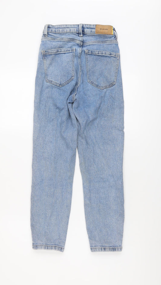 Stradivarius Womens Blue Cotton Mom Jeans Size 4 L24 in Regular Button