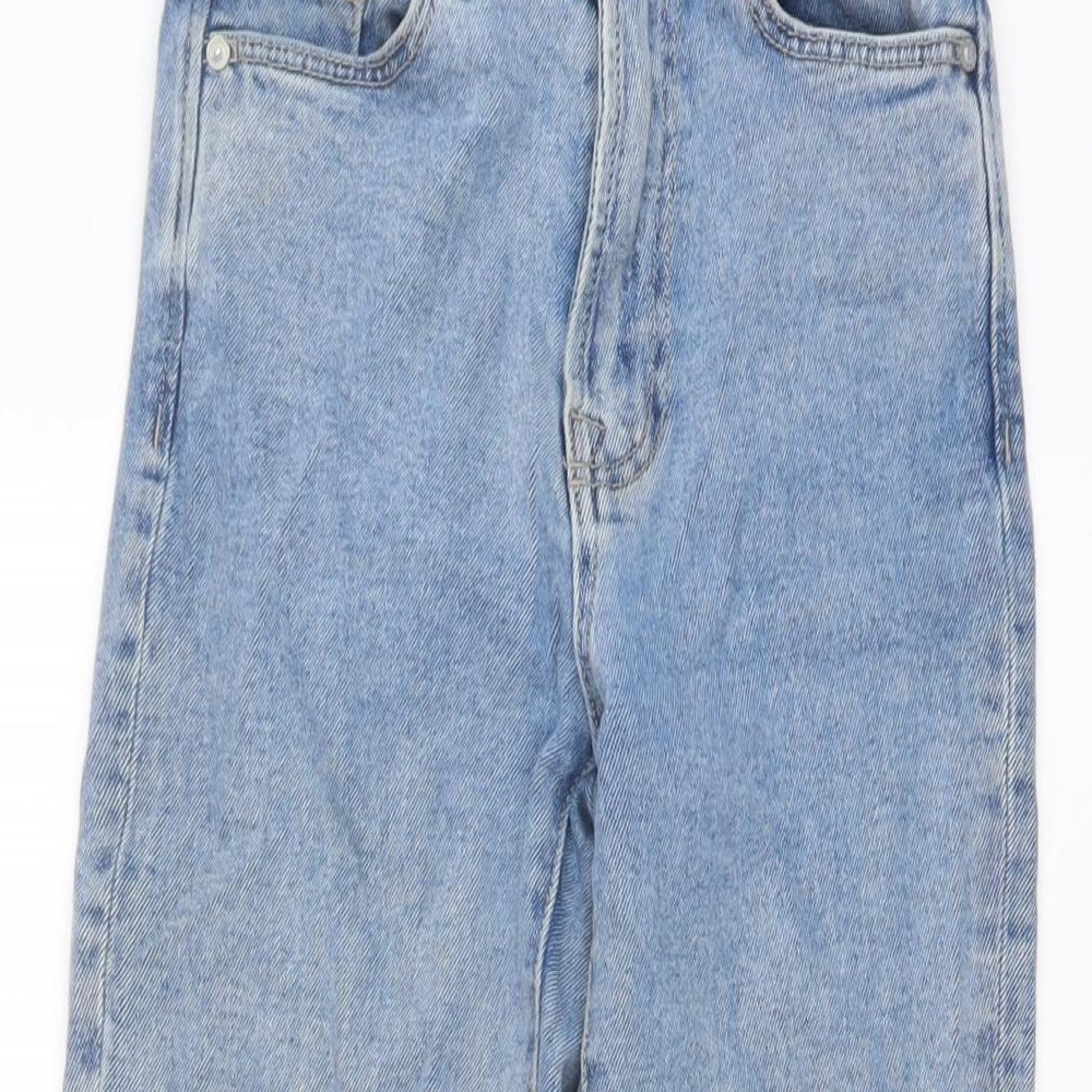 Stradivarius Womens Blue Cotton Mom Jeans Size 4 L24 in Regular Button