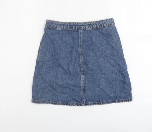 Denim & Co. Womens Blue Cotton A-Line Skirt Size 6 Button