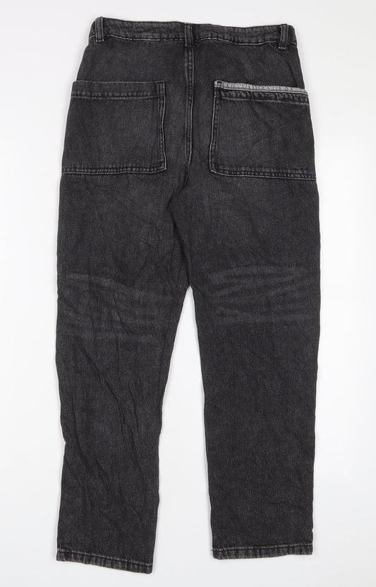 Marks and Spencer Girls Black Cotton Straight Jeans Size 11-12 Years L27 in Regular Zip - Pockets