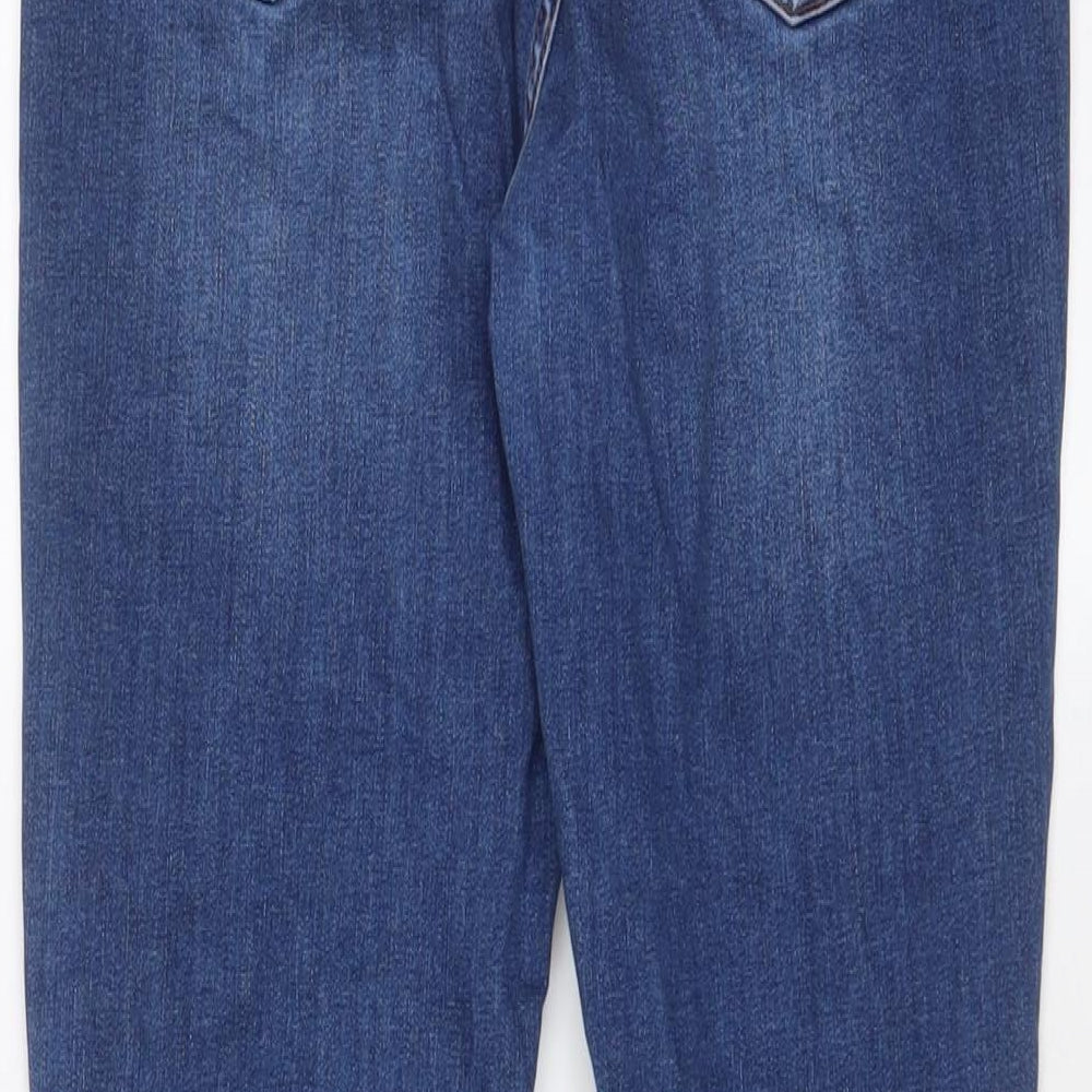 Brand and care label for Denim & Co. women’s blue cotton skinny jeans, size UK 10, 28-inch leg regular zip - 10/12