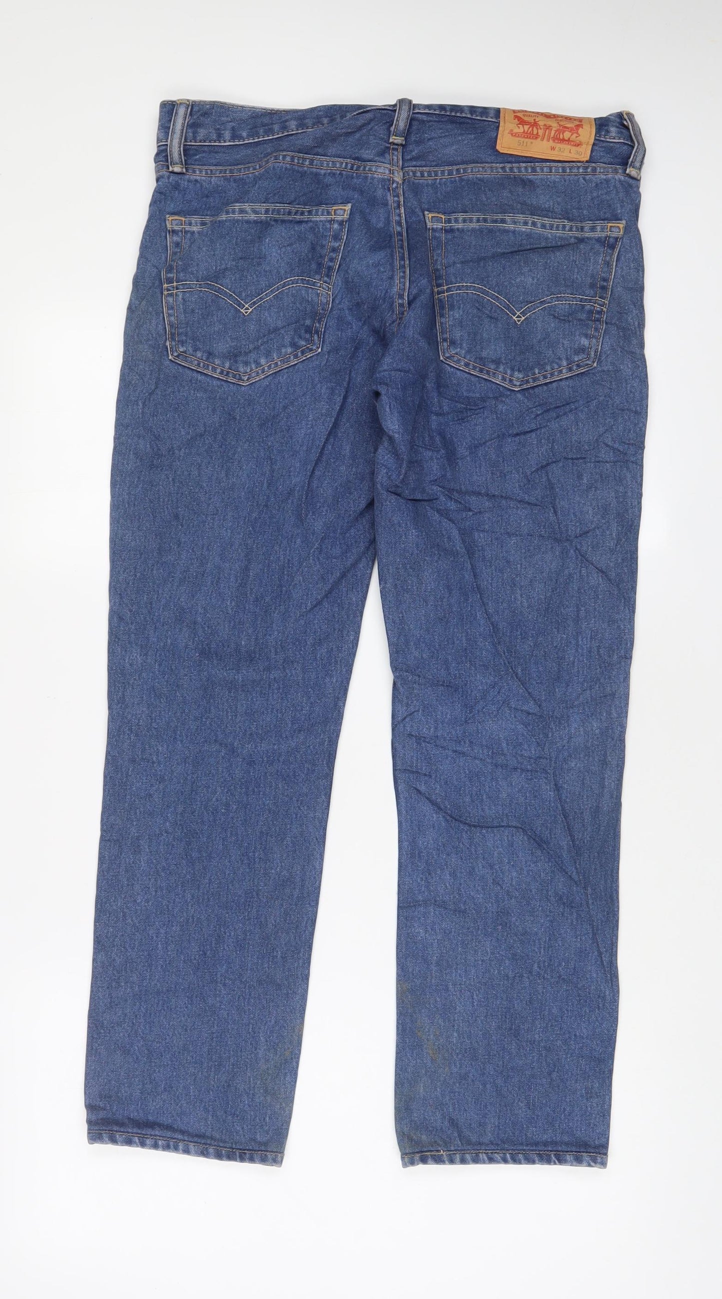 Levi's Mens Blue Cotton Straight Jeans Size 32 in L33 in Regular Zip - Pockets