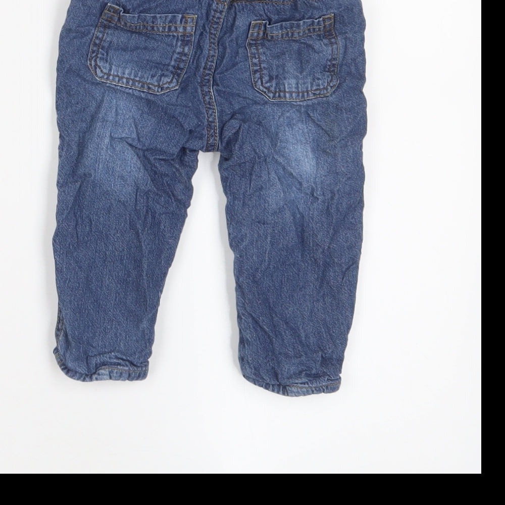 Brand and care label for George boys’ blue cotton capri jeans, size 6-9, months pullover