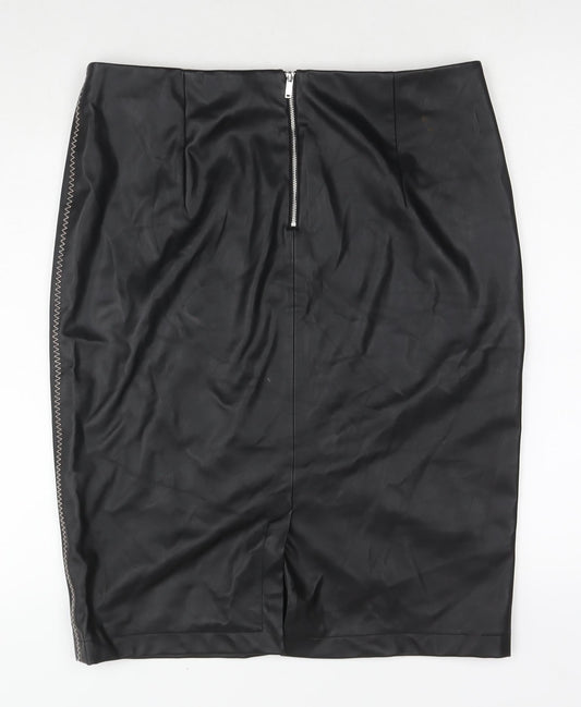 Zara Womens Black Polyester Straight & Pencil Skirt Size XL Zip