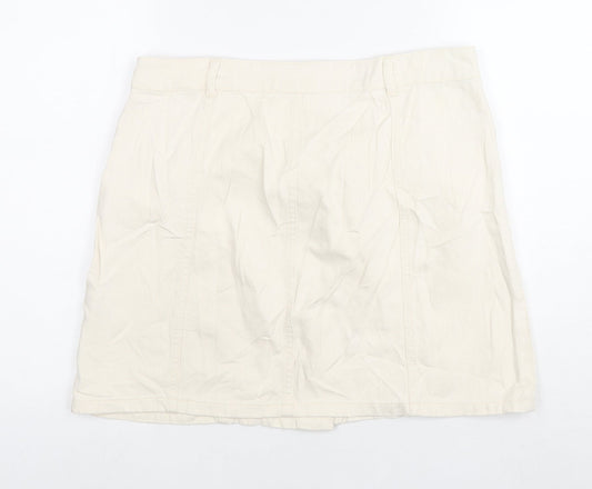 Per Una Womens Ivory Cotton A-Line Skirt Size 14 Zip