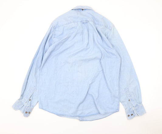 Lincoln Mens Blue Cotton Button-Up Size M Collared Button