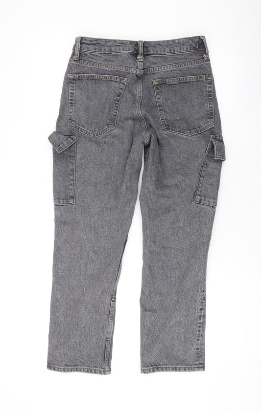Topshop Womens Grey Cotton Straight Jeans Size 28 L25 in Regular Zip - Pockets