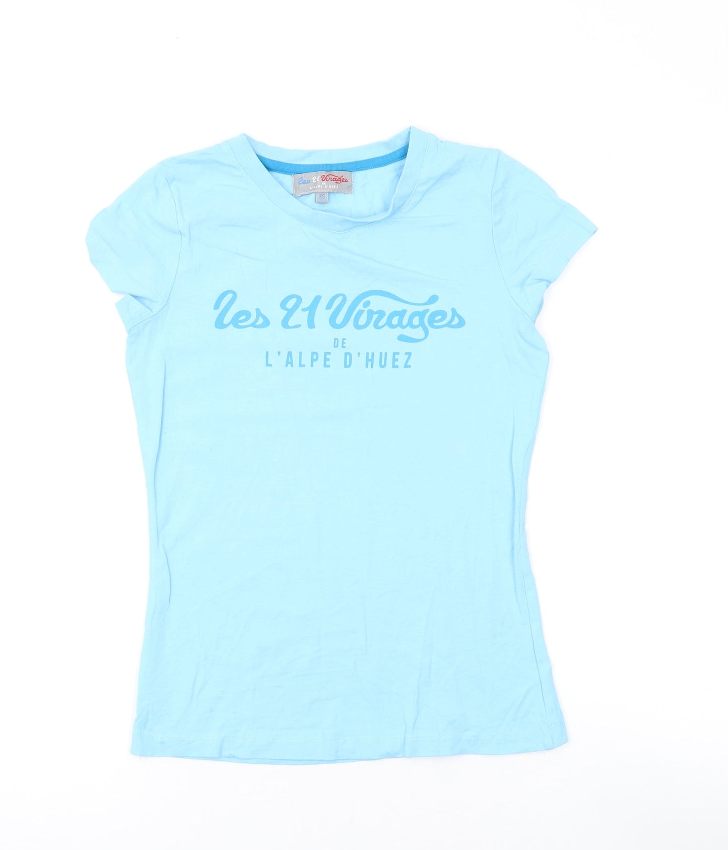 Les 21 Vinages Womens Blue Cotton Basic T-Shirt Size XS Round Neck