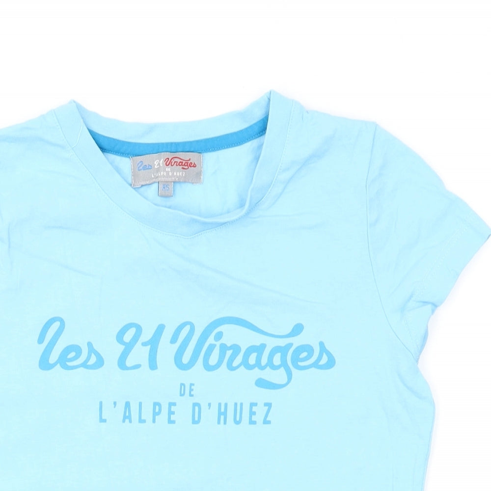 Les 21 Vinages Womens Blue Cotton Basic T-Shirt Size XS Round Neck