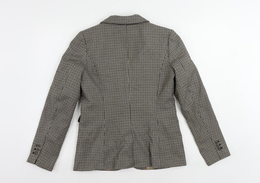 H&M Womens Brown Geometric Jacket Blazer Size 8 Button