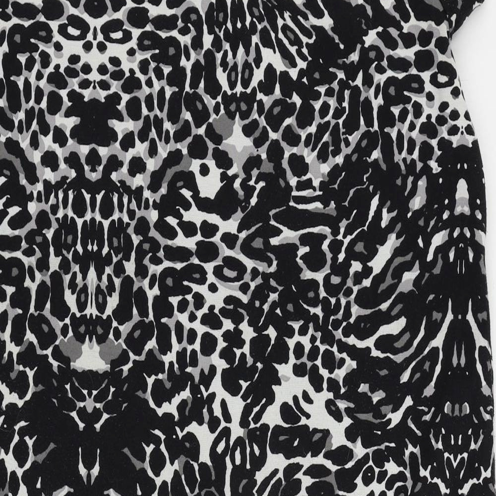 H&M Womens Black Animal Print Polyester T-Shirt Dress Size XL Round Neck Zip