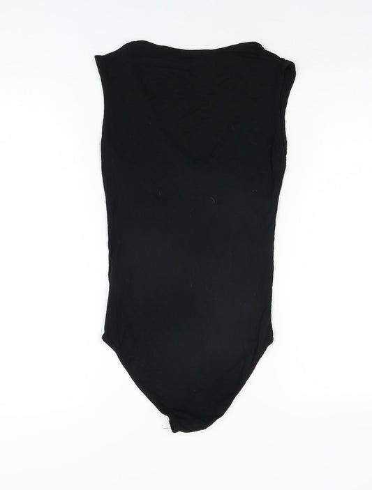 Boohoo Womens Black Viscose Bodysuit One-Piece Size 8 Snap