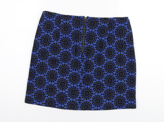 Marks and Spencer Womens Blue Geometric Cotton A-Line Skirt Size 12 Zip