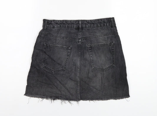 Topshop Womens Black Cotton A-Line Skirt Size 10 Zip