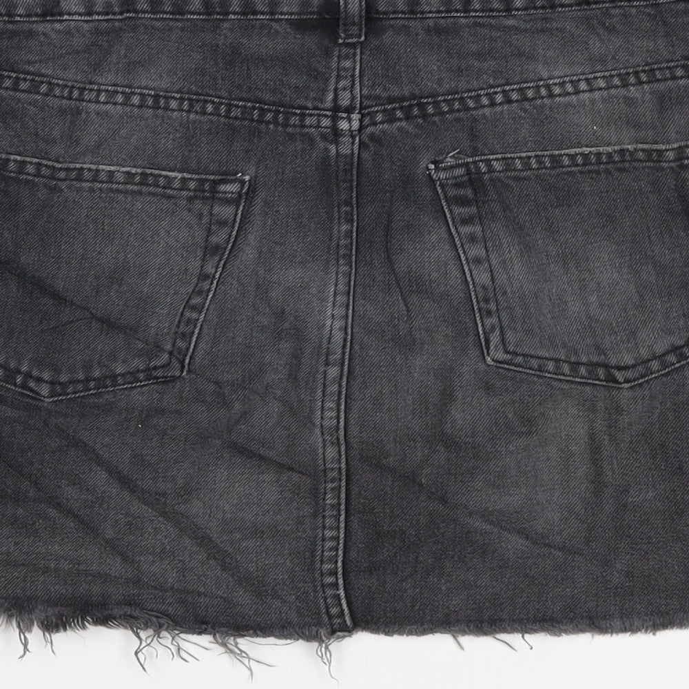 Topshop Womens Black Cotton A-Line Skirt Size 10 Zip