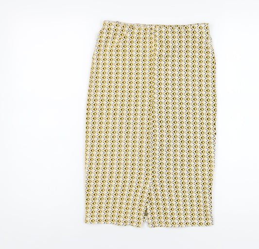 Zara Womens Yellow Geometric Cotton Straight & Pencil Skirt Size S