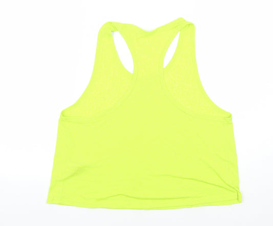 GOODMOVE Womens Green Geometric Polyester Basic Tank Size 16 Round Neck Pullover