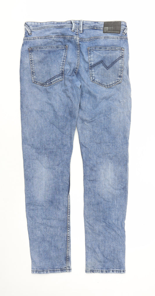 TOM TAILOR Mens Blue Cotton Straight Jeans Size 34 in L31 in Slim Zip - Pockets