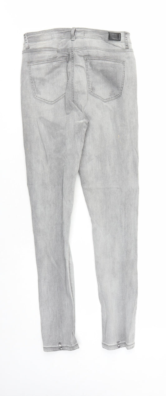 TALLY WEiJL Womens Grey Cotton Skinny Jeans Size 12 L27 in Regular Zip - Pockets