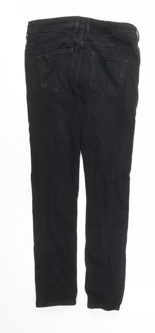 River Island Mens Black Cotton Straight Jeans Size 28 in L30 in Regular Zip - Pockets