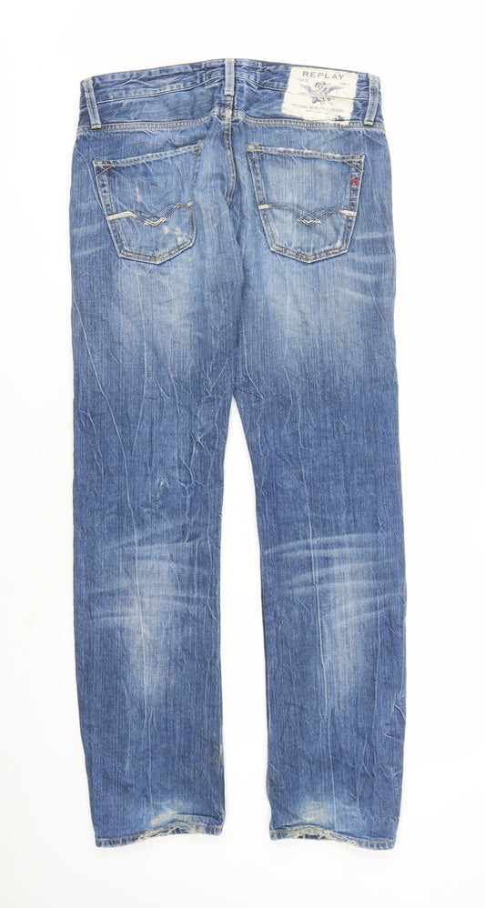 Replay Mens Blue Cotton Straight Jeans Size 30 in L32 in Regular Button - Pockets