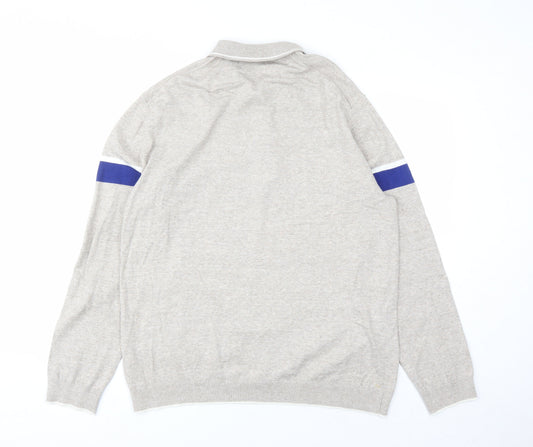 Marks and Spencer Mens Beige Collared Striped Cotton Pullover Jumper Size XL Long Sleeve