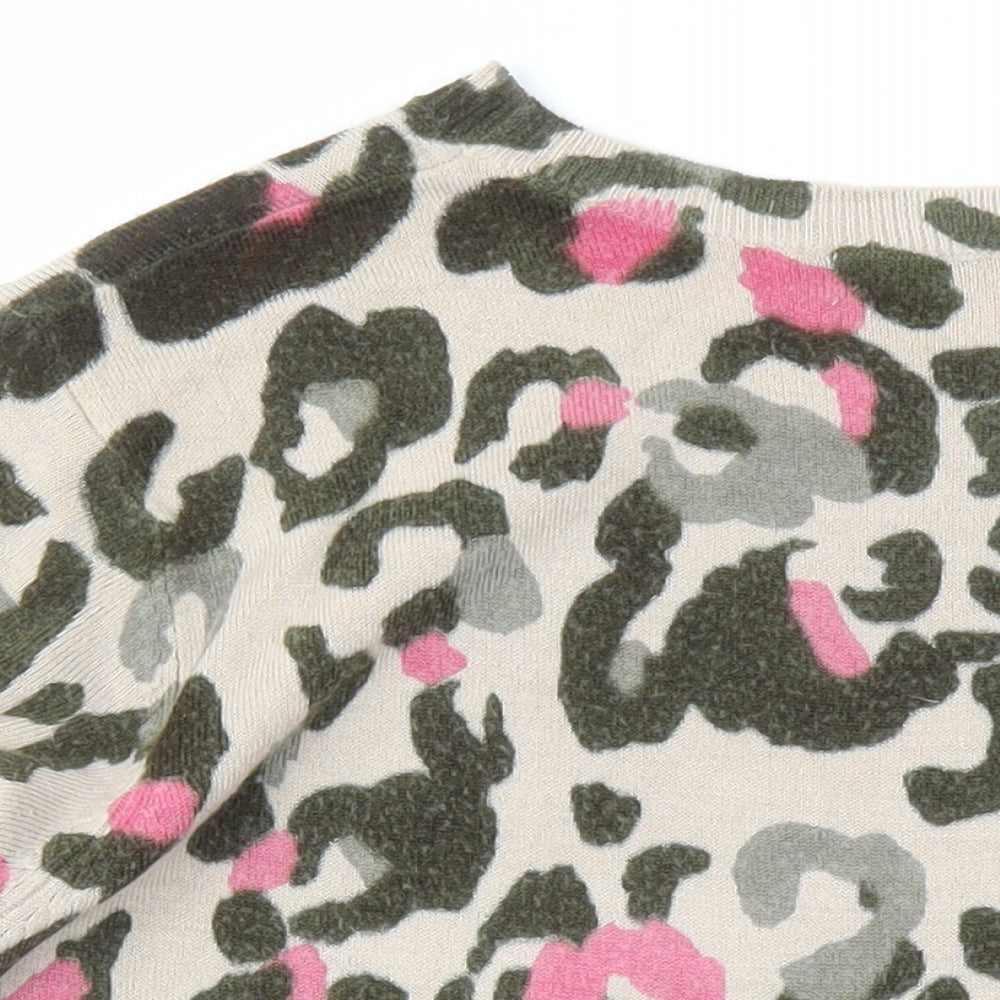Marks and Spencer Womens Brown Round Neck Animal Print Acrylic Pullover Jumper Size 14 - Leopard Pattern