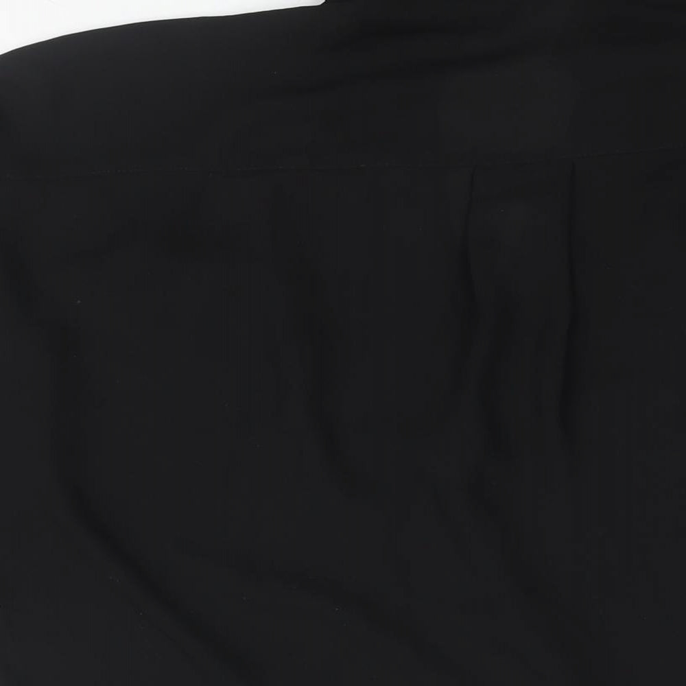 Brand and care label for ASOS women’s black polyester basic blouse, size UK 8, collared