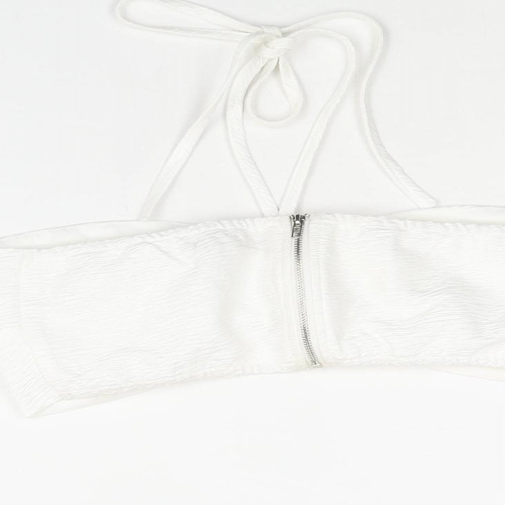 Ravi Famous Womens White Polyester Cropped Blouse Size 10 Halter - Cut Out Detail