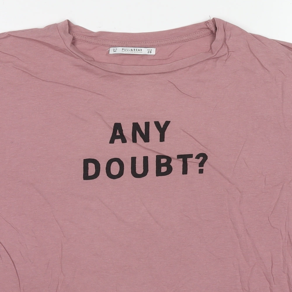Pull&Bear Womens Pink Polyester Basic T-Shirt Size M Round Neck - Any Doubt?