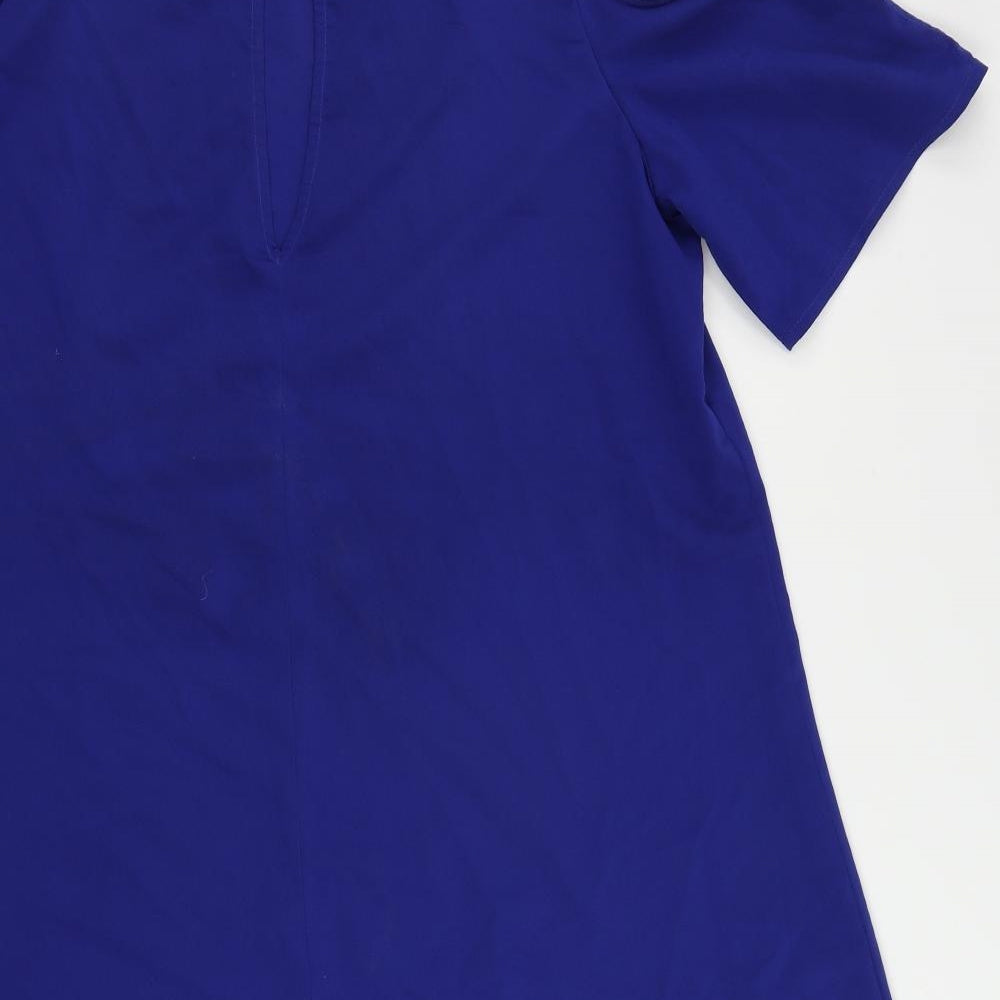 Marks and Spencer Womens Blue Polyester A-Line Size L Boat Neck Button - Cold Shoulder