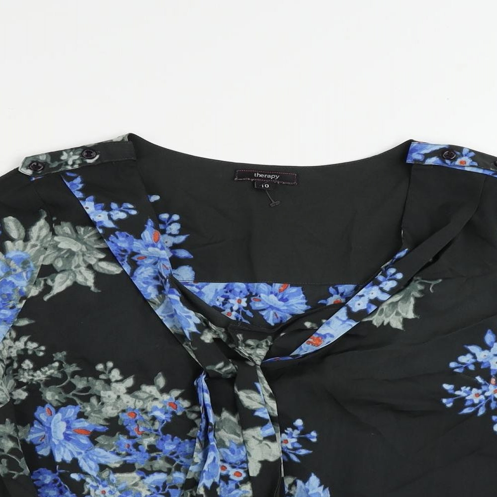 Therapy Womens Black Floral Polyester Basic Blouse Size 10 V-Neck